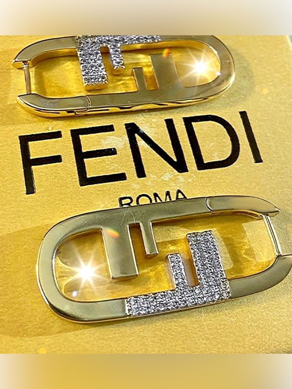 Authentic Fendi Large O’Lock Crystal Earrings
